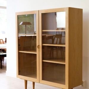Danish Light Oak 1960’s Glass Vitrine Cabinet
